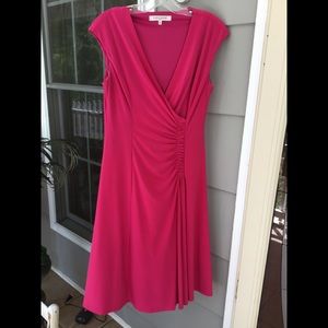 Evan-Picone hot pink v-neck midi size 10 dress